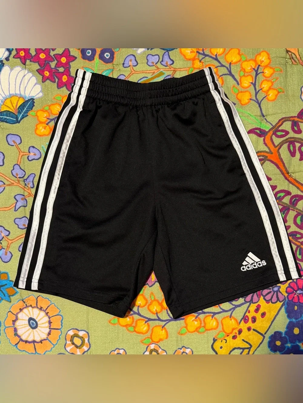 adidas Black Athletic Shorts with White Stripes - Kids